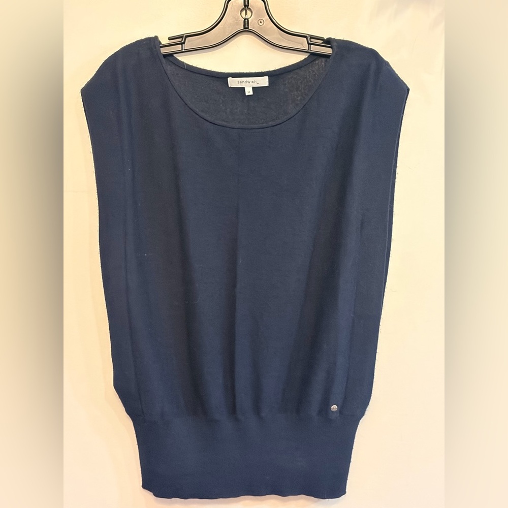 SANDWICH Navy Fine Knit Sleeveless Cotton Top